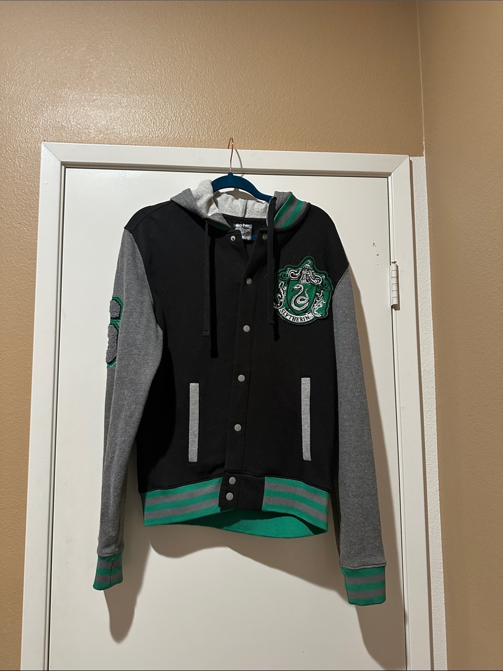 Euc Slytherin Crest  Hooded letterman like Jacket size small